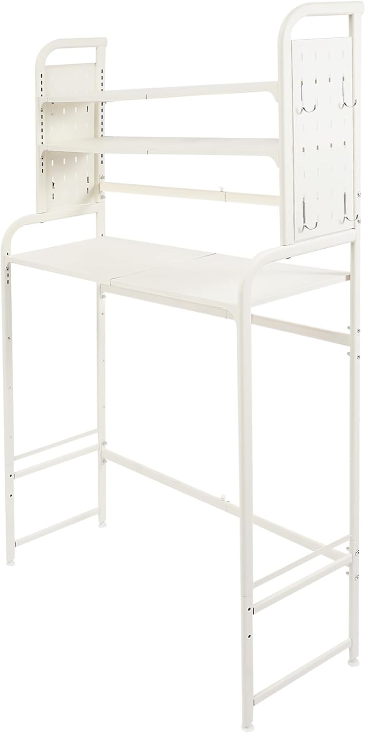 3-Tier Expandable Over Toilet Washing Machine Dryer Storage Utility Rack Bathroom Organizer Rack Laundry Room Storage and Organizer Standing Shelf Space Saving