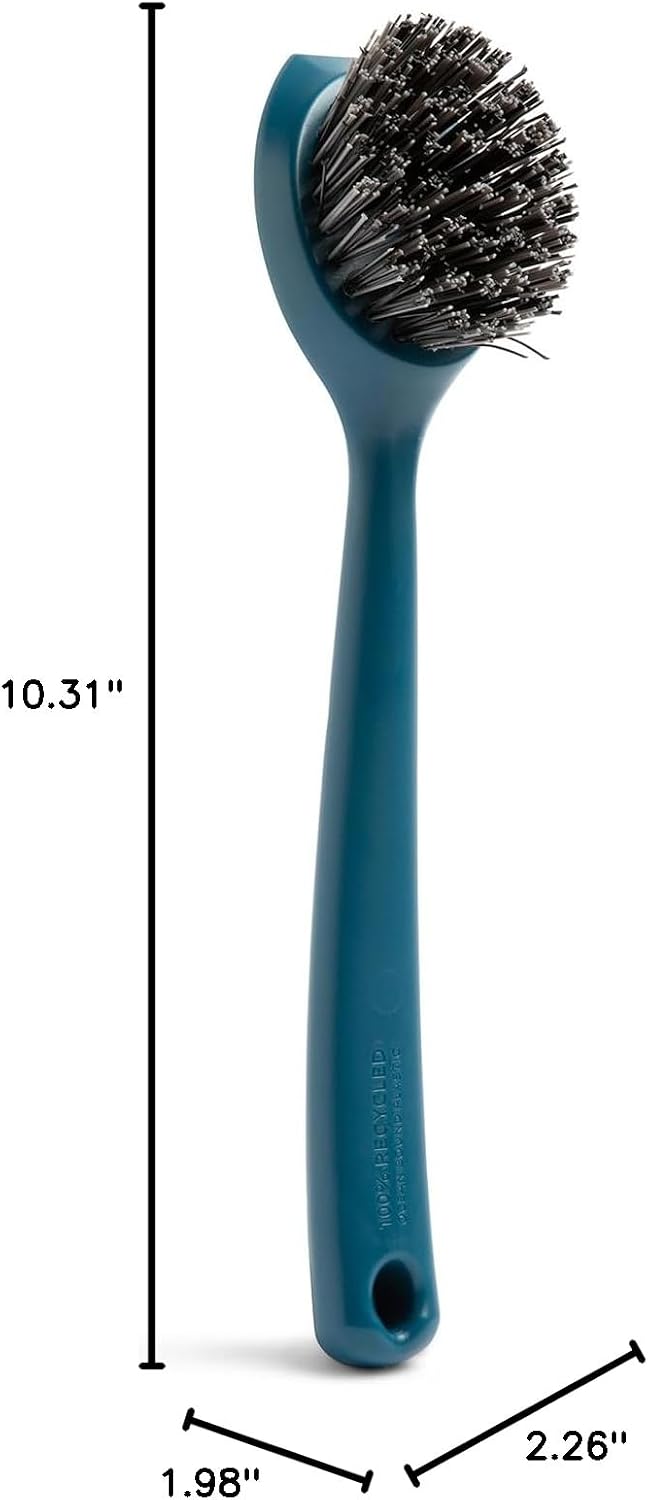 Full Circle Clean Ocean, Heavy Duty Dish Brush, Tough Bristles and Built-in Scraper, Perfect for Cast Iron, Sustainably Made 100% From Recycled Ghost Fishing Nets