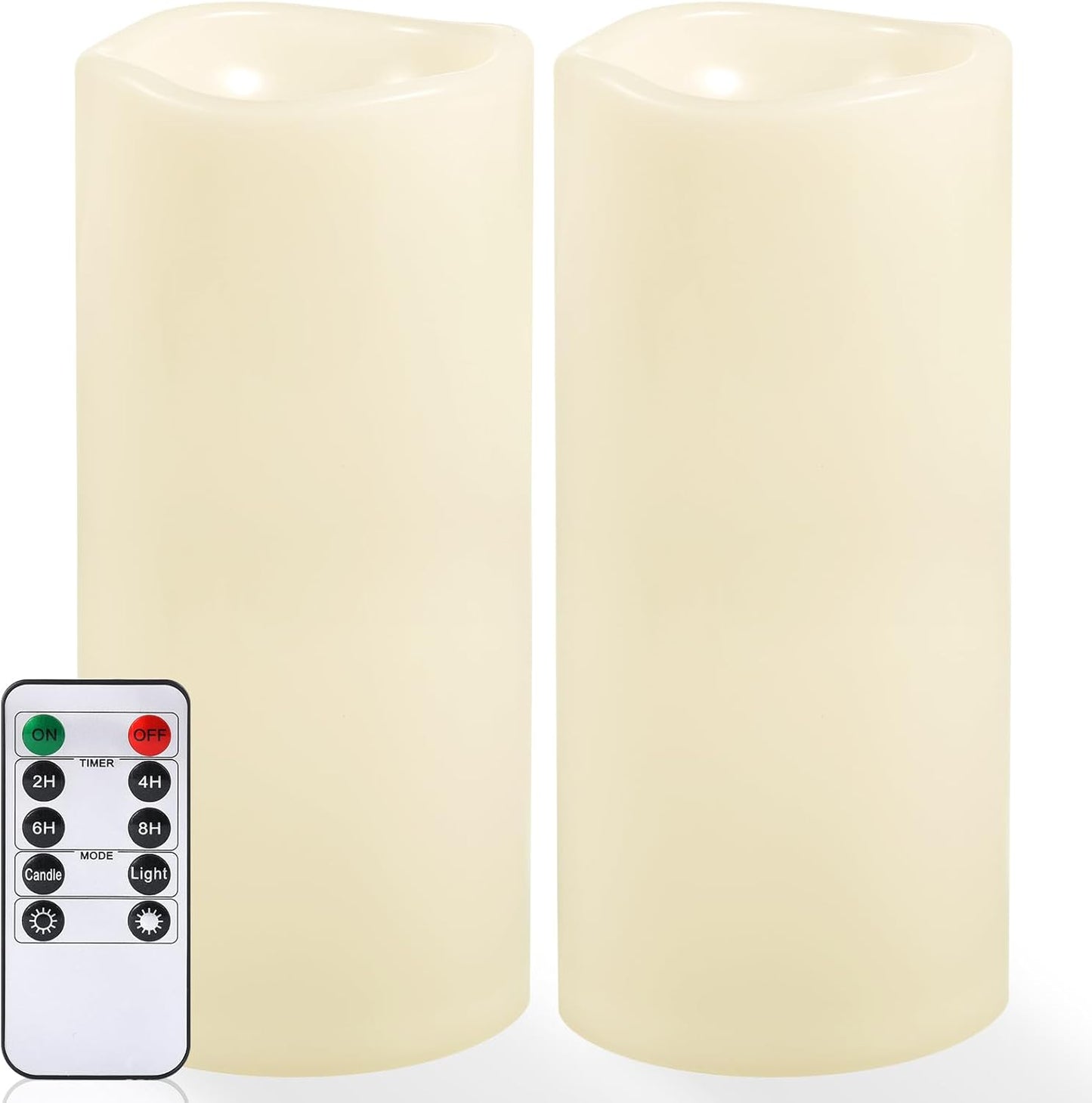 NURADA Large Waterproof Flameless Candles 6" 8" 10" x 4" - Outdoor Indoor LED Pillar Flickering Candle Battery Operated with Timer Remote for Patio Porch Lanterns - Ivory White Set of 3