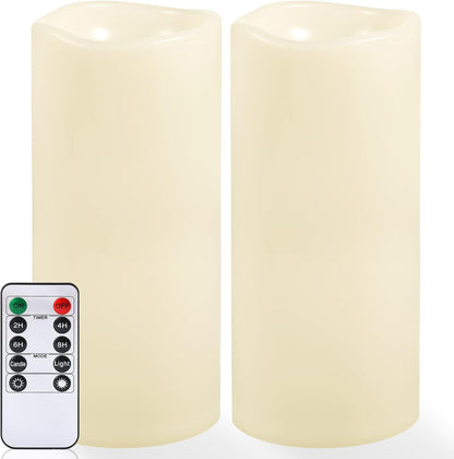 NURADA Large Waterproof Flameless Candles 6" 8" 10" x 4" - Outdoor Indoor LED Pillar Flickering Candle Battery Operated with Timer Remote for Patio Porch Lanterns - Ivory White Set of 3