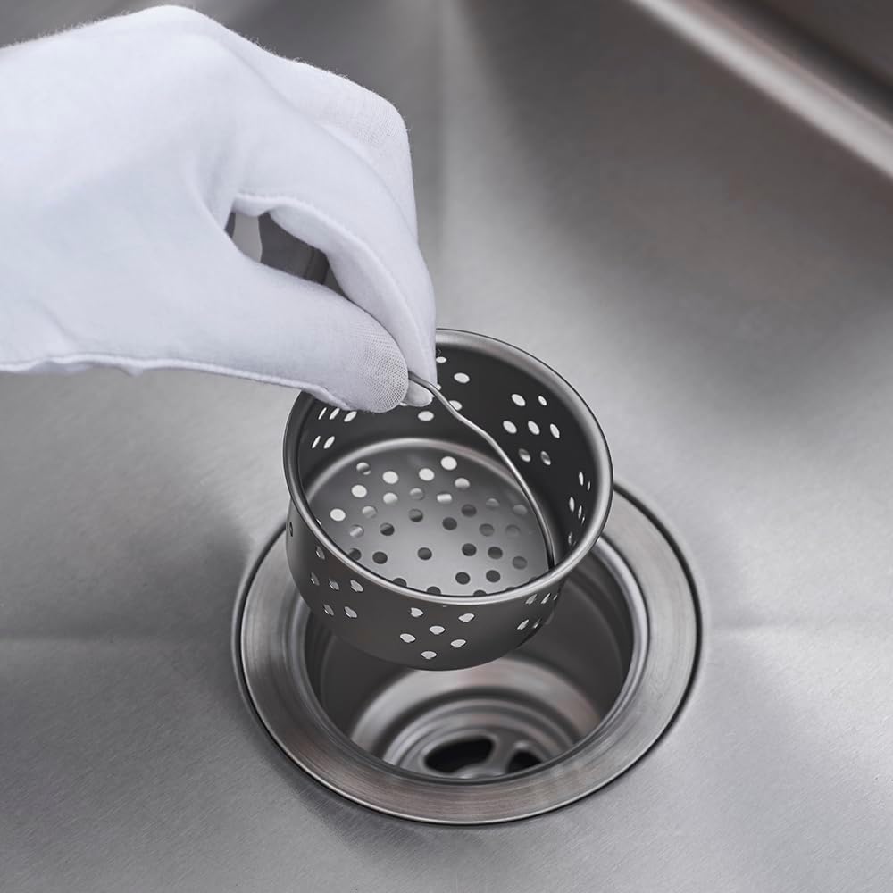 Kitchen Sink Drain Basket Strainer with Handle, Anti-Clog Sink Accessories | 304 SUS ,Gray,1PC,Easy Install & Clean