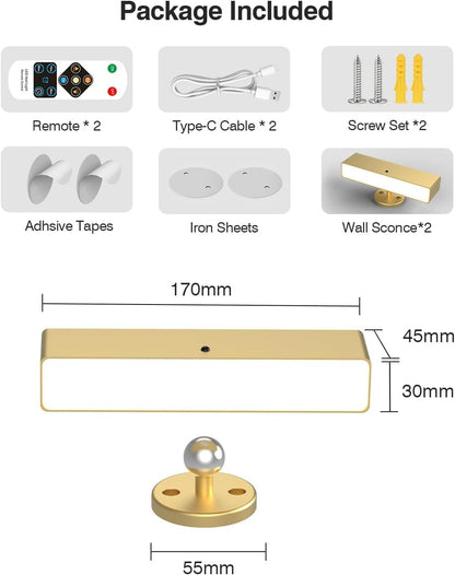 iThird Rechargeable Battery Operated Wall Sconce Set of 2: Wireless Black Wall Lights Battery Powered Magnetic 360° Rotation Cordless Scone Adhesive LED Wall Mount Lamp for Bedroom Reading Picture RV