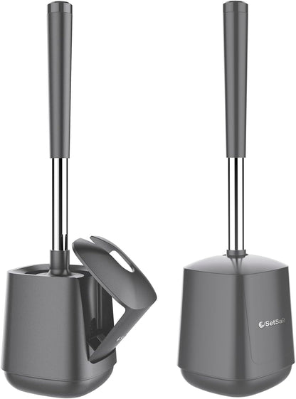 SetSail Toilet Brush and Holder, Self Closing Lid Toilet Bowl Brushes Holder and Extra Long Handle Ventilated Toilet Brush Set for Bathroom Cleaning, Nylon Bristles, Black