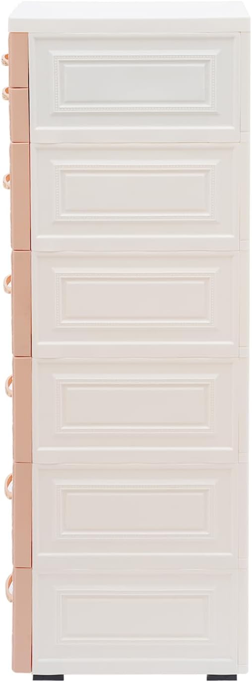 8 Drawers Narrow Storage Cabinet with Wheels,Slim Floor Cabinets,Rolling Organizer Cart for Small Spaces,Pink