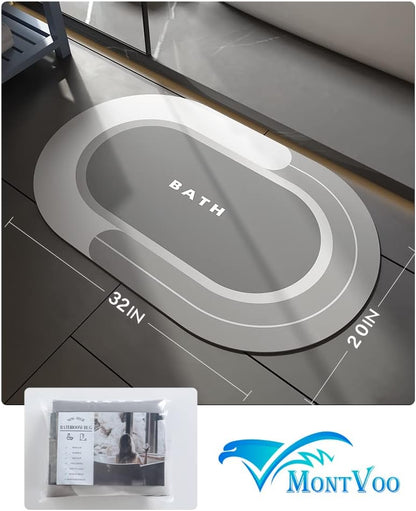 MontVoo Bath Mat - Non Slip, Quick Dry, Stain Resistant Bath Mat Rug for Bathroom Floor - Easy Care Shower Rug for Outside Bathtub - 17"x27" Grey