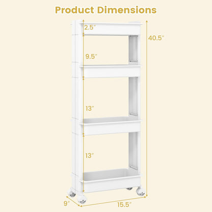 GOFLAME 4-Tier Rolling Utility Cart, Multifunctional Slim Storage Trolley with Detachable Trays and Wheels, Mobile Shelving Unit Organizer for Kitchen, Living Room and Bathroom (20” × 5” × 40”)