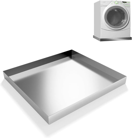 Heavy Duty 304 Stainless Steel Washing Machine Pan, 27" x 25" x 2.5" | Washing Drain Pan, Washing Machine Tray, Washer Pan, Floor & Wood Deck Protection, No Hole