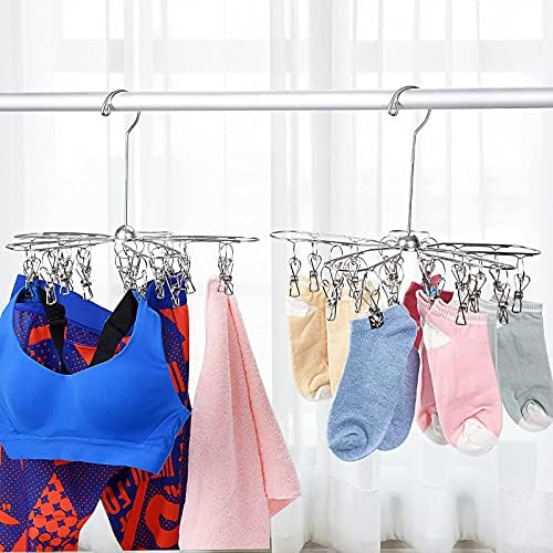 Foldable Clothes Drying Hanger Stainless Steel Underwear Drying Rack with 20 Clips, Laundry Sock Hangers for Hanging Bra, Lingerie, Hat, Scarf, Gloves, Diapers, Towels, Baby Clothes