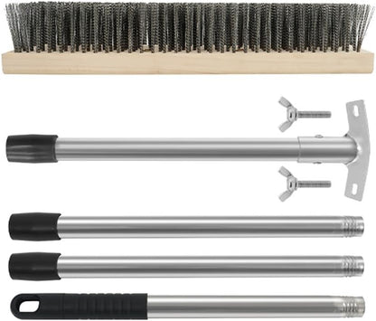Heavy Duty Floor Scrubber,Deck Brush with Long Handle,56L''×12W Stainless Steel Wire Scrub Brush, Stiff Metal Bristle Scrubber Broom for Deck, Concrete, Patio Floor Cleaning Moss Removal