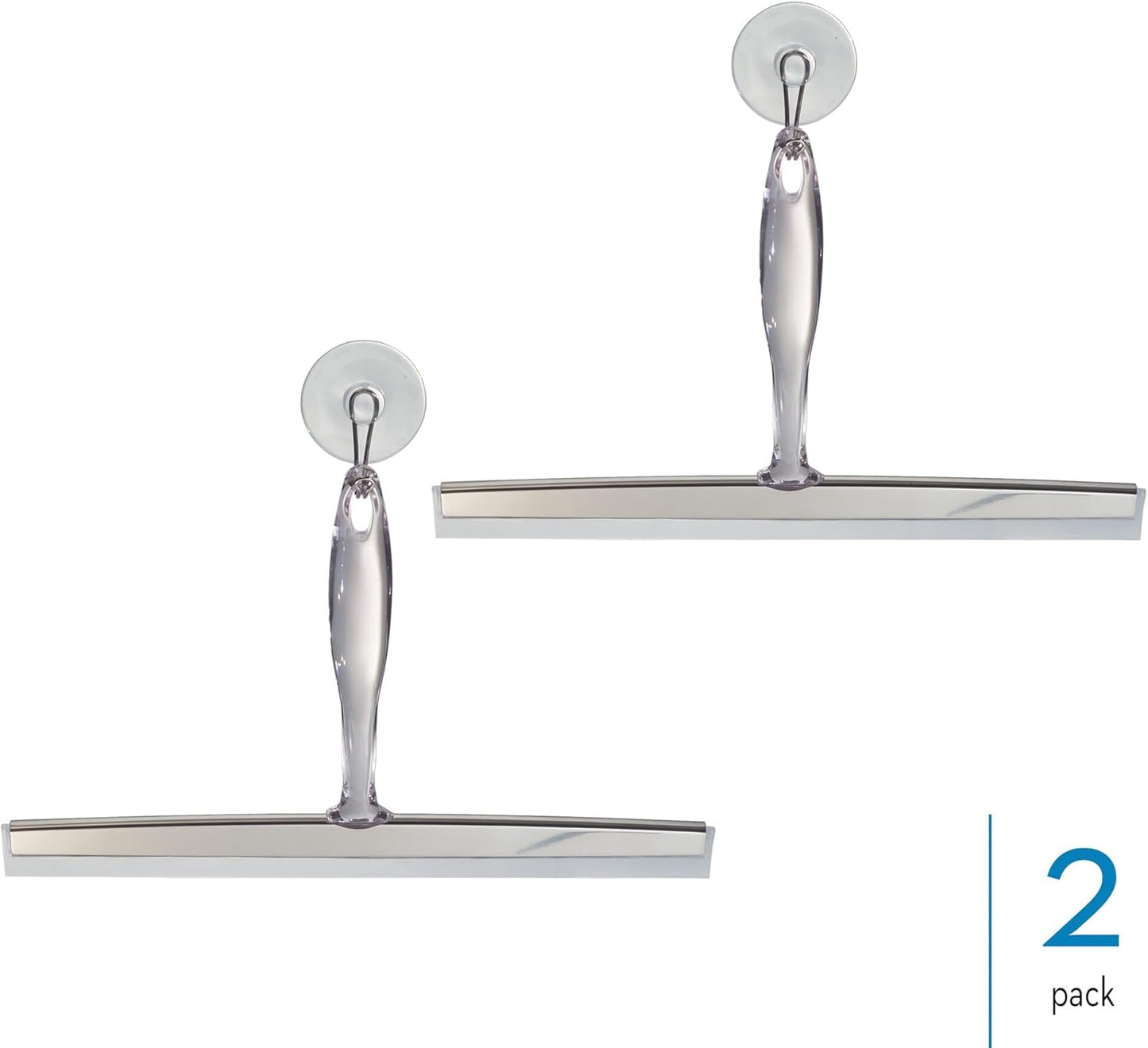 iDesign Zia Metal and Plastic Bathroom Squeegee for Shower, Glass Doors, Floors, Mirrors, with Suction Hook Holder , 12 Inches, Clear and Stainless Steel