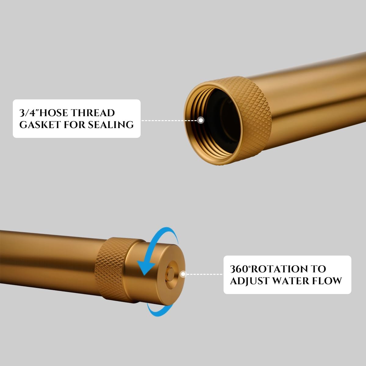 Heavy Duty Brass Hose Nozzle, High Pressure Adjustable Twist Hose Nozzle with 2 Rubber Washers, Fits Standard Hoses, Water Hose Nozzles for Patio, Lawn, Car Wash