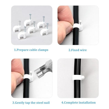 HS 7mm Ethernet Cat6 Cable Clips Clamps RG6 with Steel Nail (200 Pack) Wire Clips Black for Wall,Cord Management