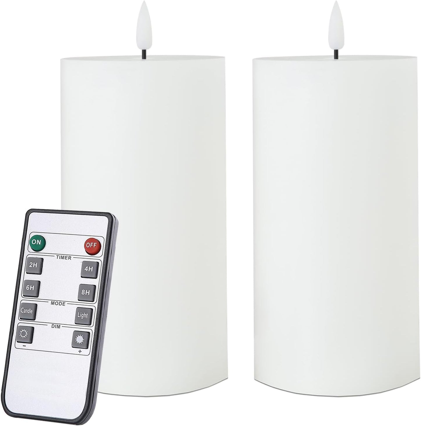 volnyus White Flameless Candles Set of 2 (3x6 inch) Flickering LED Wax Candles Battery Operated with Remote Control Timers for Night Light/Fireplace/Party Dimmable Pillar Candles Flat top