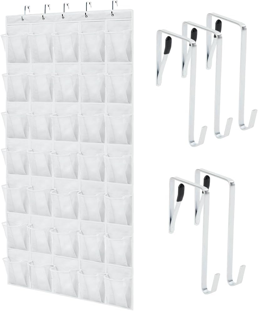 GORILLA GRIP Over the Door Shoe Organizer, 24 Large Breathable Mesh Pockets, Space Saving Hanging Storage Holder, Closet Rack Hanger Holds Up to 40 lbs, Hangs on Closets for Shoes, Accessories, Grey