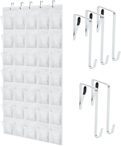 GORILLA GRIP Over the Door Shoe Organizer, 24 Large Breathable Mesh Pockets, Space Saving Hanging Storage Holder, Closet Rack Hanger Holds Up to 40 lbs, Hangs on Closets for Shoes, Accessories, Grey