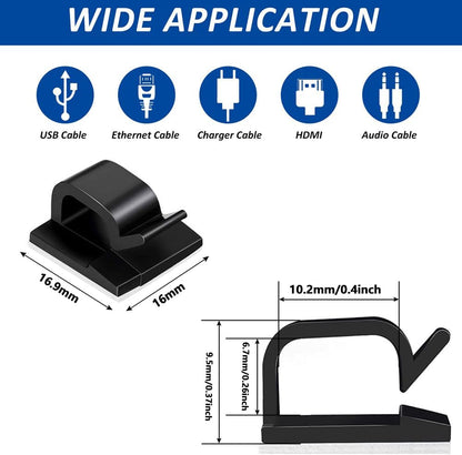 150 PCS Adhesive Cable Wire Clips Black, Outdoor Cable Management Wire Organizer Cord Holder for Under Desk, Car, Wall, TV PC Ethernet Cable (Black)