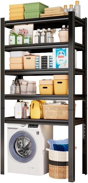 Over Washer and Dryer Shelves, Laundry Room Shelves Adjustable Metal Heavy Duty Freestanding Storage Shelves, Washing Machine Rack for Organization and Storage, Black (Black, 63''H*35.43''W*11.81''D)