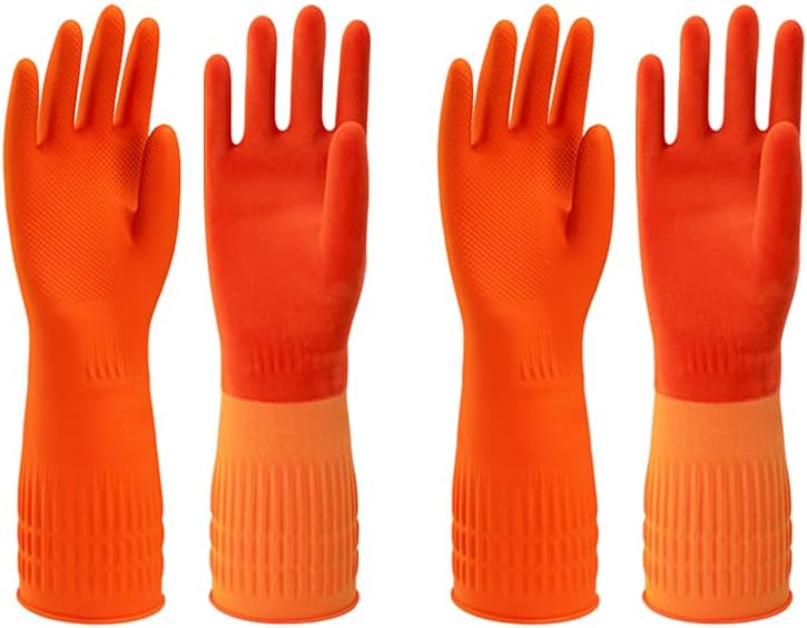 North Tower Rubber Gloves Kitchen Cleaning For Washing Dishing Kithchen, warmming Heat Resistant Dishwashing Gloves,18",2 Pairs Large