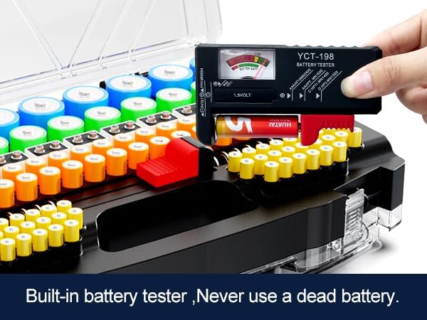Battery Organizer Storage Holder Box Case with Tester, New Ultra-Large 285+Batteries Double-Sided Variety Pack, Holds AA AAA 4A C D Button Cell 9V 3V Lithium18650 CR2 CR123 CR1632 LR44 (Red)