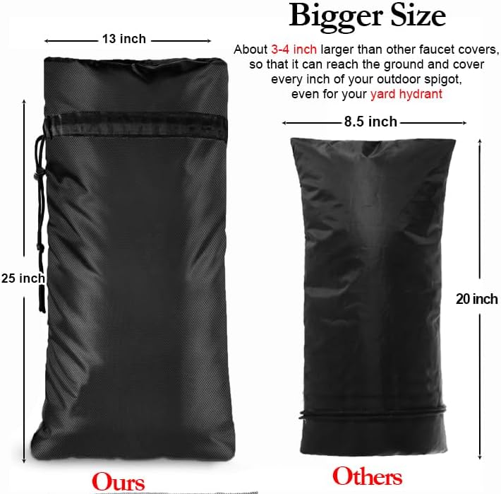 3M Thinsulate Outdoor Faucet Cover for Winter Sprinkle Freeze Protection, Reusable Tape Opening String Tying System, Waterproof Insulated Spigot Cover Faucet Sock for Outdoor Faucet - Black 13” x 25"