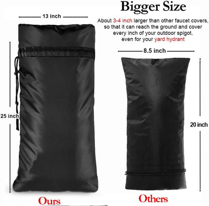 3M Thinsulate Outdoor Faucet Cover for Winter Sprinkle Freeze Protection, Reusable Tape Opening String Tying System, Waterproof Insulated Spigot Cover Faucet Sock for Outdoor Faucet - Black 13” x 25"