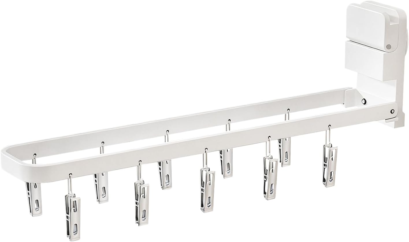 Wall Mounted Clothes Drying Hanger Rack with 10 Clips | Collapsible, Laundry Space, for Socks Undergarments Towels
