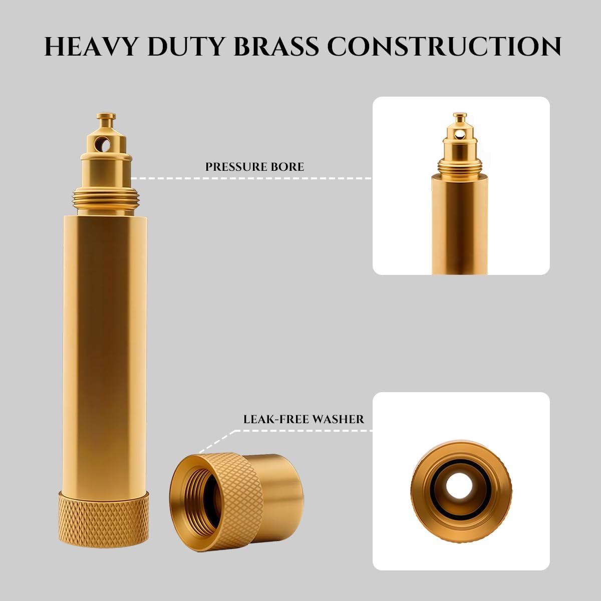 Heavy Duty Brass Hose Nozzle, High Pressure Adjustable Twist Hose Nozzle with 2 Rubber Washers, Fits Standard Hoses, Water Hose Nozzles for Patio, Lawn, Car Wash
