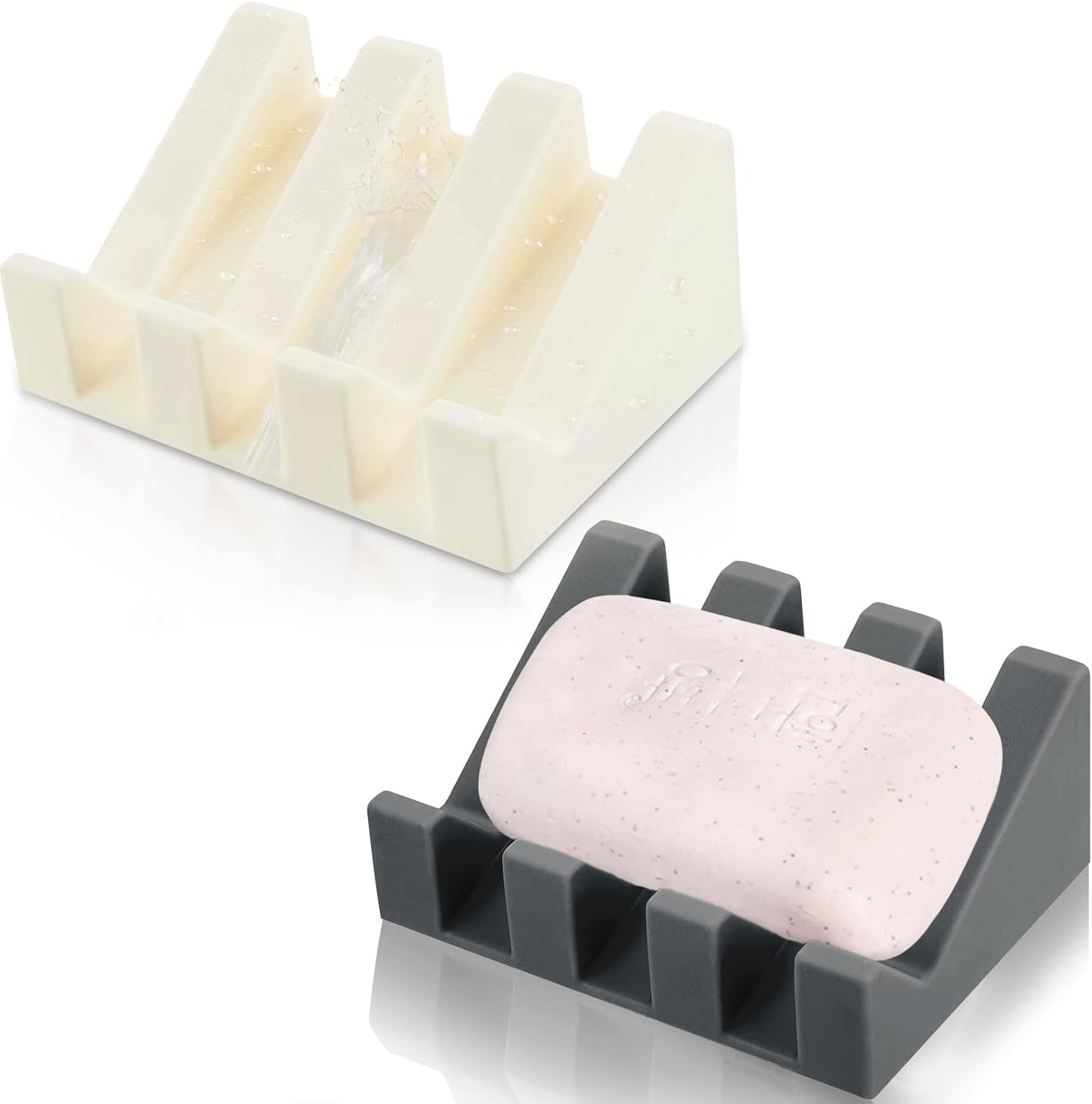 Cunhill 2 Pieces Silicone Soap Dish Self Draining Soap Dish Shower Waterfall Bar Soap Holder Tray with Drain Soap Saver for Kitchen Bathroom Accessories (Black)
