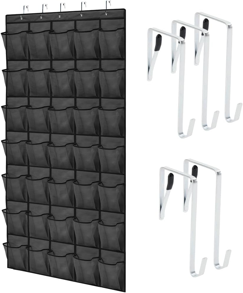 GORILLA GRIP Over the Door Shoe Organizer, 24 Large Breathable Mesh Pockets, Space Saving Hanging Storage Holder, Closet Rack Hanger Holds Up to 40 lbs, Hangs on Closets for Shoes, Accessories, Grey