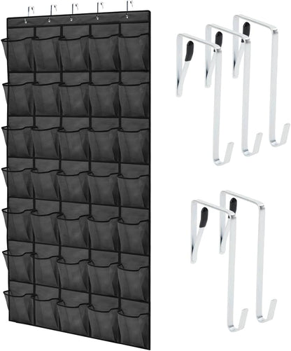 GORILLA GRIP Over the Door Shoe Organizer, 24 Large Breathable Mesh Pockets, Space Saving Hanging Storage Holder, Closet Rack Hanger Holds Up to 40 lbs, Hangs on Closets for Shoes, Accessories, Grey