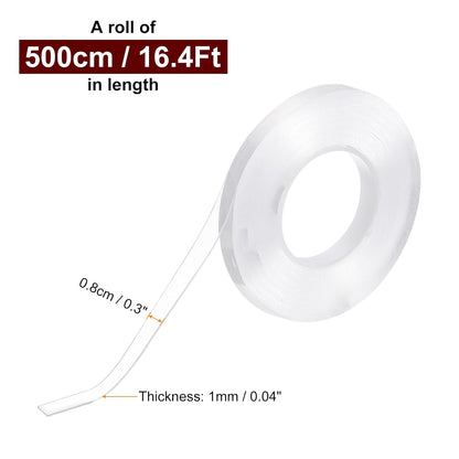 2pcs Double Sided Nano Tape 16.4FT x 0.3" x 0.04" Multipurpose Removable Clear Mounting Tape Washable Waterproof Picture Hanging Adhesive Strips for Walls Carpets Posters