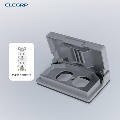 ELEGRP Horizontal Outdoor Cover for Duplex Receptacles, 2-Hole Weatherproof Wall Plate, Outdoor Electrical Outlet Cover, Standard Size 1-Gang 4.55” x 3.02”, Thermoplastic, 1 Pack, Grey