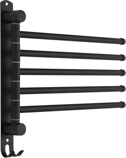 5-Arm Swivel Towel Rack - 180° Rotating Wall Mounted, 304 Stainless Steel Rustproof, Heavy Duty Bathroom Accessories, Space Saving Towel Organizer for Bathroom Kitchen Laundry - Pearl White