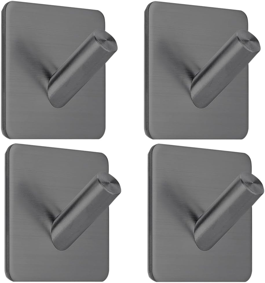 Fotosnow Matte Black Adhesive Wall Hooks, 15lbs Locking Curve Anti Slip Stainless Steel No Drill Stick On Hooks for Bathroom Shower Towel Coat Kitchen
