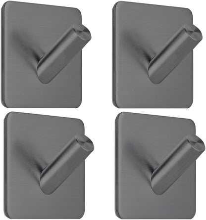 Fotosnow Matte Black Adhesive Wall Hooks, 15lbs Locking Curve Anti Slip Stainless Steel No Drill Stick On Hooks for Bathroom Shower Towel Coat Kitchen