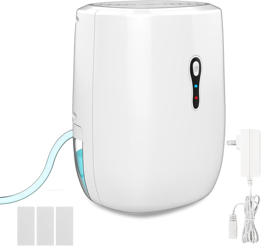 Dehumidifier with Drain Hose. Litever Small Portable Dehumidifier. Auto-OFF. Drain Hose for Continuous Drainage. Effective for Small Bathroom Pantry Closet Basement Wardrobe Gun safe RV Trailer Camper