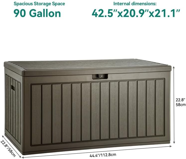 YITAHOME 100 Gallon Large Outdoor Deck Box | Waterproof Resin Storage Box, Lockable Indoor Outdoor Storage Container for Patio Furniture Cushions, Pool Accessories