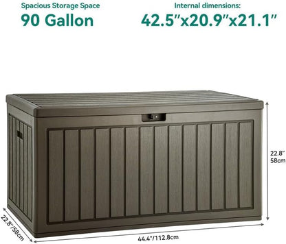 YITAHOME 100 Gallon Large Outdoor Deck Box | Waterproof Resin Storage Box, Lockable Indoor Outdoor Storage Container for Patio Furniture Cushions, Pool Accessories