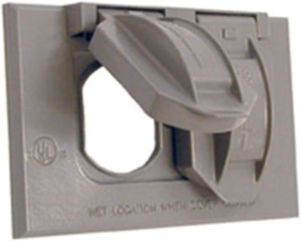 Hubbell-Bell 5180-5 1-Gang Horizontal Weatherproof Cover, Device Mount Flip Cover, Duplex, Gray