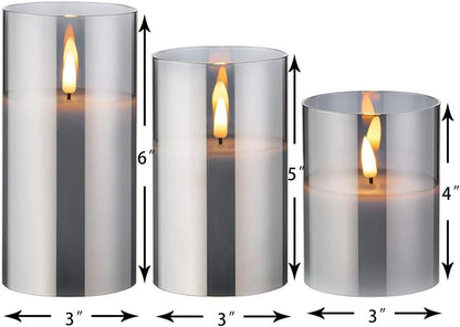 Battery Operated Flameless Candles with Remote Timer Real Wax Realistic Bright Flicker Flickering Electric Electronic LED Pillar Lights Home Wedding Party Decorations Set of 3 Rustic Texture Gray Grey