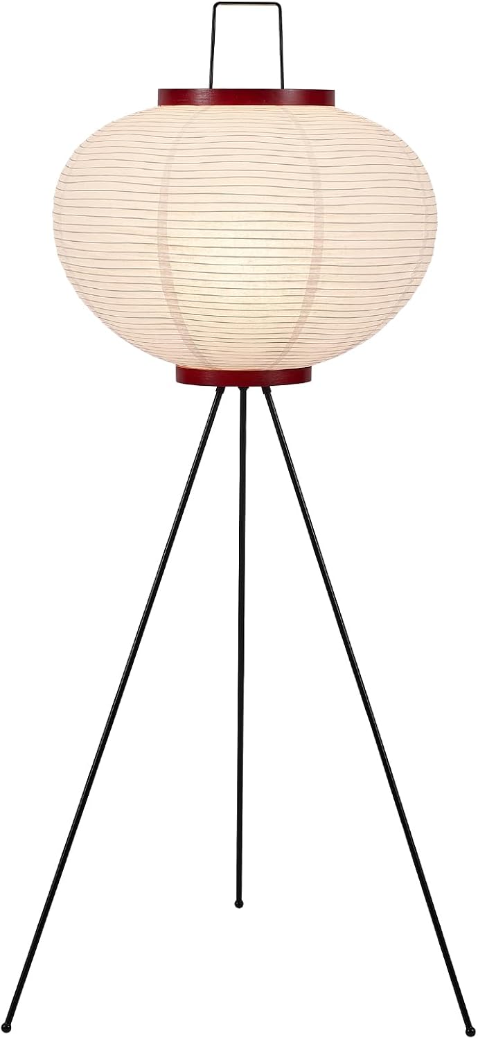 Japanese Rice Paper Floor Lamp - 3000K Color Bulb Included 49.2 Inches White Akari Standing Light - Handmade Japandi Noguchi Lamp with Lantern Lamp Shade for Bedroom Dining Room Living Room