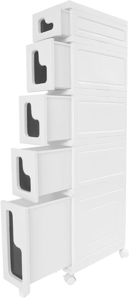 2 Tier Slim Bathroom Storage Cabinet with Movable WheelsSmall Bathroom Storage Cabinet Narrow Bathroom Storage Cabinet for Small Space, Bathroom, Kitchen, Laundry, White (15.7×6.3×22in)