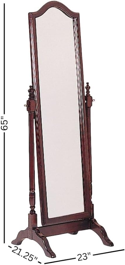Furnifact Brown 65 Inch Long Full Length Cheval Mirror with Wooden Frame - Adjustable Arched Standing Body Mirror for Bedroom or Living Room Décor