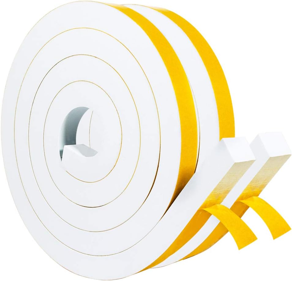 Yotache Weather Stripping Door Seal Strip White 3/8" x1/8", 50Ft Total, Foam Insulation Tape Gasket for Door Frame and Windows, 3 Rolls x 16.5Ft
