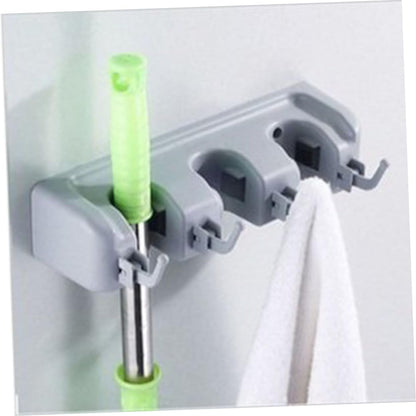 Garneck 5-slot 6-hook Wall Mount Broom Organizer Grey Abs Plastic Mop Holder Easy Install and Sturdy Friction Design