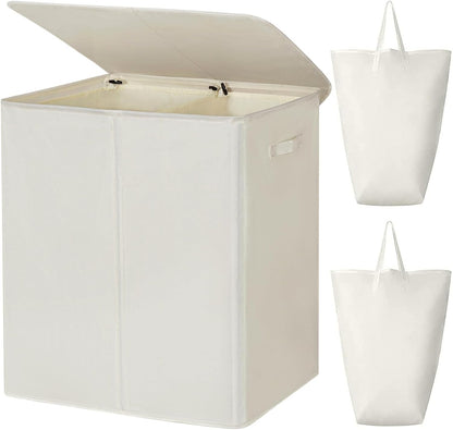 WOWLIVE 180L Laundry Hamper with Lid 3 Section,Large Laundry Basket with Removable Bags and Handles,Collapsible Dirty Clothes Hampers for Laundry,Laundry Basket Organizer for Laundry Room,Dorm,Beige