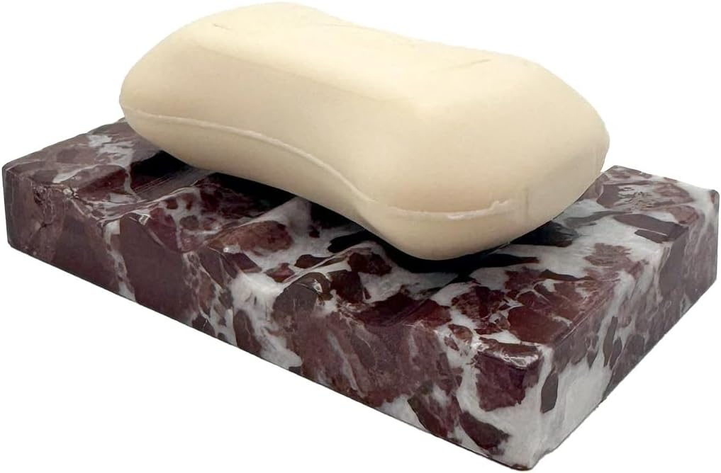 WeDoDecor Real Marble Soap Dish for Shower Stone Tray Small Bar Soap Holder with Self Draining | Non-Slip, Luxury Bath Room Accessories (White)