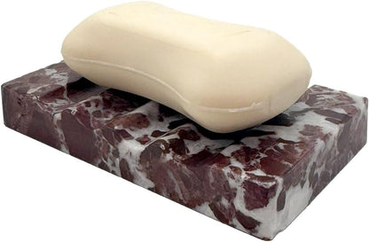 WeDoDecor Real Marble Soap Dish for Shower Stone Tray Small Bar Soap Holder with Self Draining | Non-Slip, Luxury Bath Room Accessories (White)