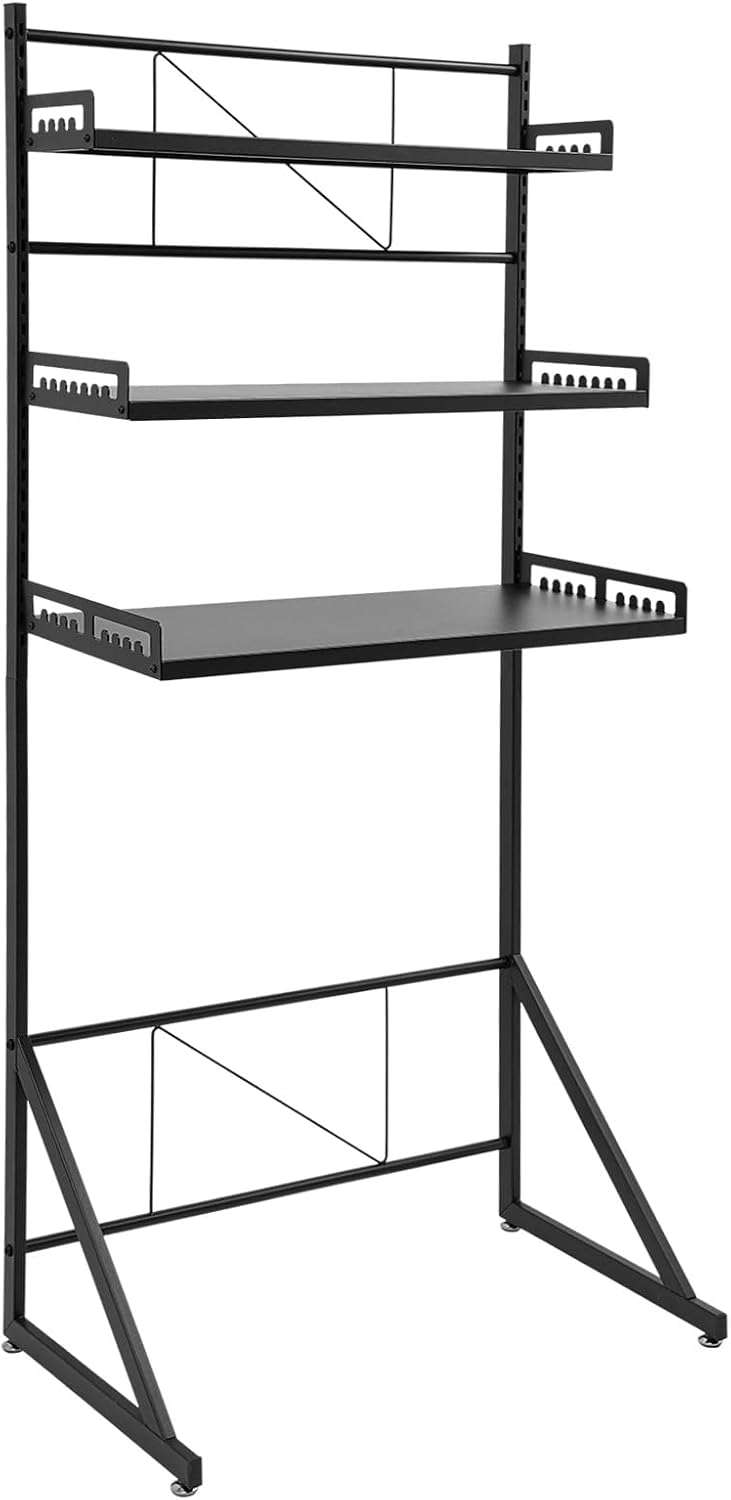 Adjustable Height Laundry Room Shelves for Laundry Room Organization 3 Tiers Laundry Room Organization Shelves Over The Washer and Dryer Storage Shelf (Black, 26.8×18.3×64in)