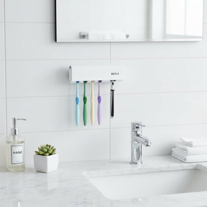 Dustproof Toothbrush Holder with Cover, Wall Mounted 5 Slots | Fits Electric Toothbrushes, Strong Peel, Stick Adhesive, Smooth Tile, Glass, Marble, Shower, RV